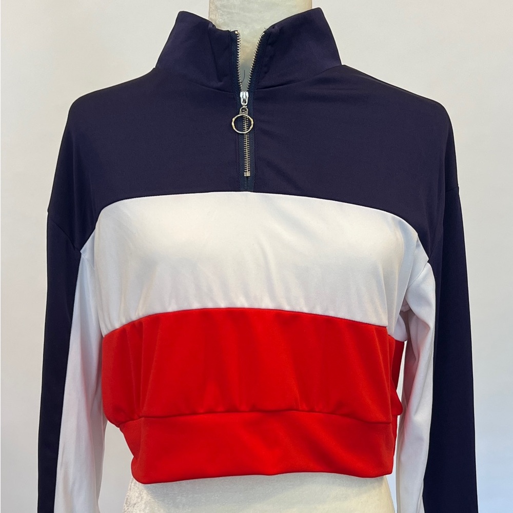 WLA001 Colorblock Quarter Zip Women's Long Sleeve Crop Top Medium